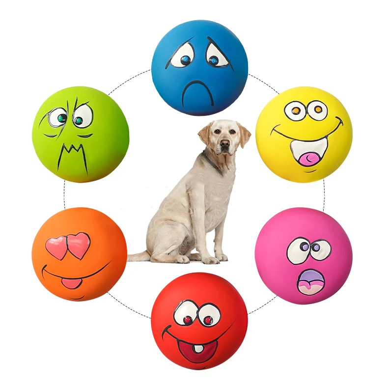 

Dog Toy Ball Funny Face 6PCS Squeaky Chewing Latex Rubber Soft Fetch Play Interactive Dog Balls
