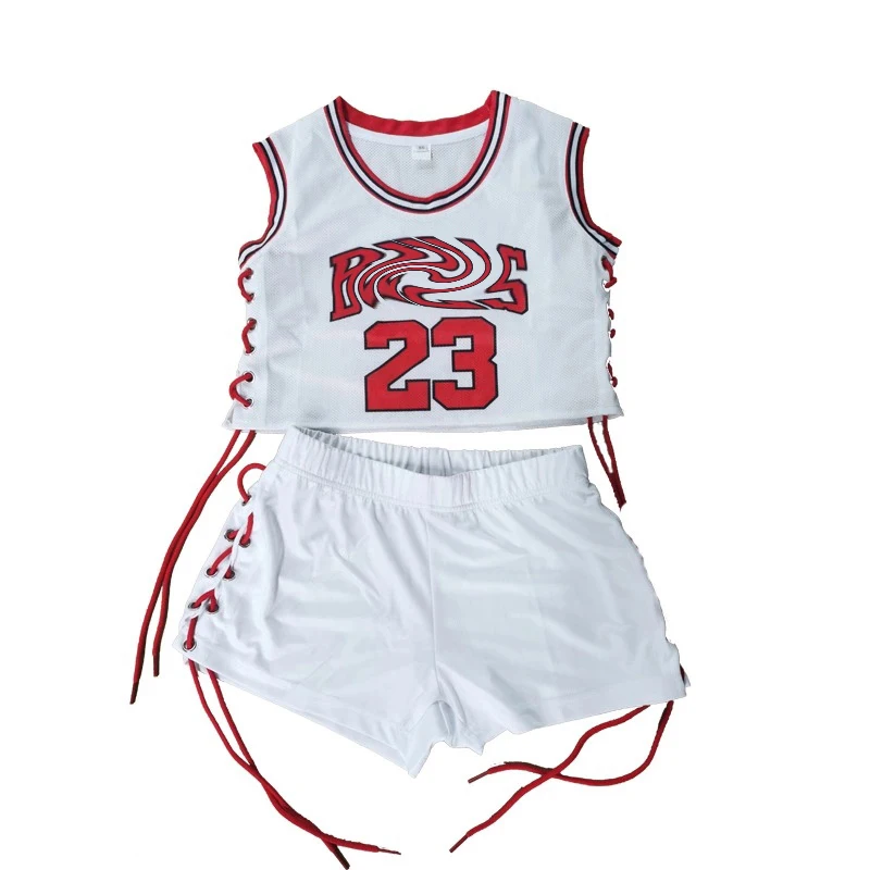 

2021 Summer Women Sleeveless Sets Crop Top Basketball Shorts Two Piece Sets