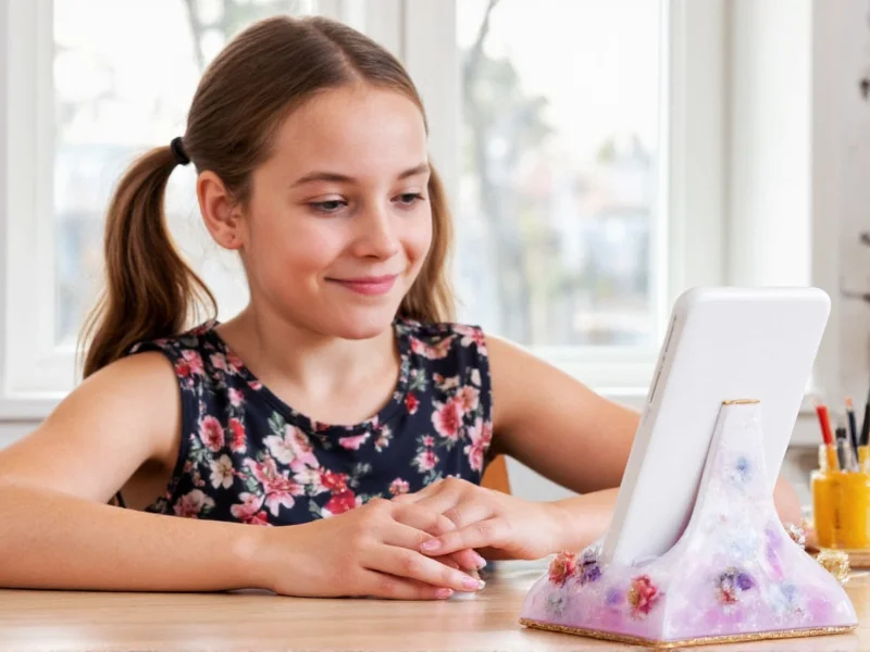 Teen creating resin phone stand with dried flowers