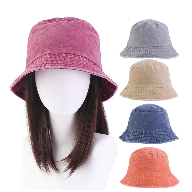 

Hot Adult Washable Cotton Solid Color Packable Summer Travel Bucket Beach Sun Hiking Hat Sun Hat For Unisex