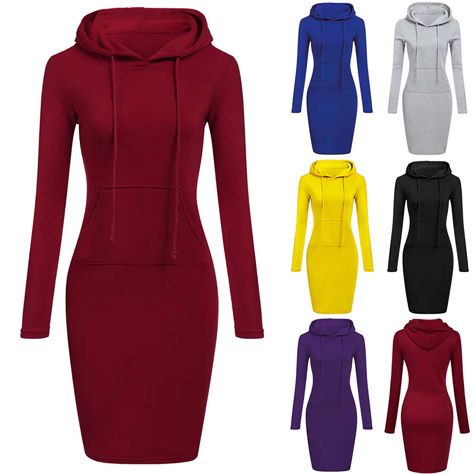 

2021 Fashion Plain Pockets Pullover Casual Oversized Custom Logo Long Sleeve Women'S Hoodies Dress Hoody Dress