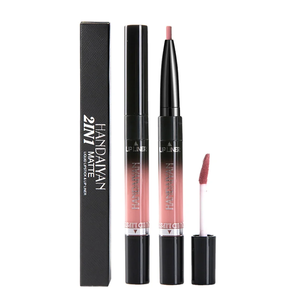 

2 in 1 Double-Head Non-Fading Lip Gloss Lip Liner Pencil 14 Colors Makeup Non-Stick Liquid Lipstick and Lip Liner Set, Multi-colors