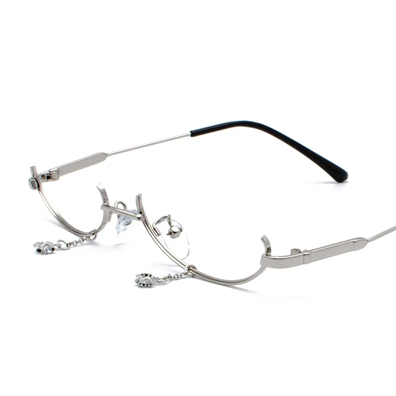 

2020 Fashion Rhinestone Semi Party Chain Small Half Frame Lensless Spectacle Frame