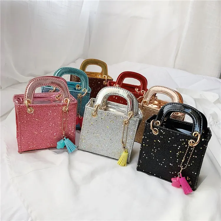 

2020 Trendy Dazzling Toddler Baby Messenger Bags Kids Girls Princess Shoulder Handbag Solid Sequin Coin Purses