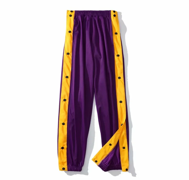 

2021 sports mens basketball training all-button trousers loose-fitting large-size bound feet side-open button trousers