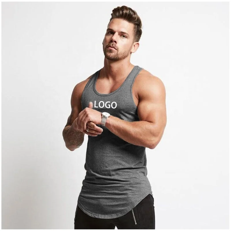

2021 Bodybuilding Pure Color Summer Sleeveless Sport Wear Vest Men's Cotton Training Tank Tops Fitness Vest Cotton Tank Tops Men