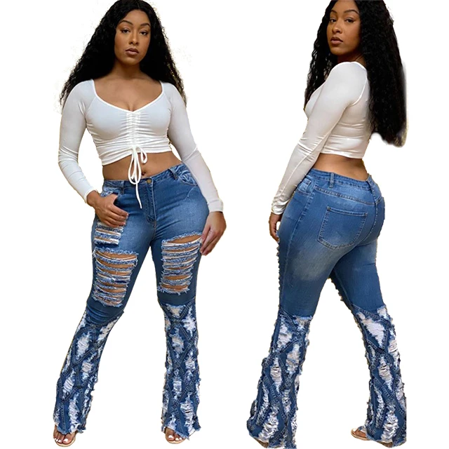 

GX7089 2020 Newest Plus Size Design Bodycon Distressed Jeans Women Skinny High Waist Ripped Hole Denim Jean Pants, Picture