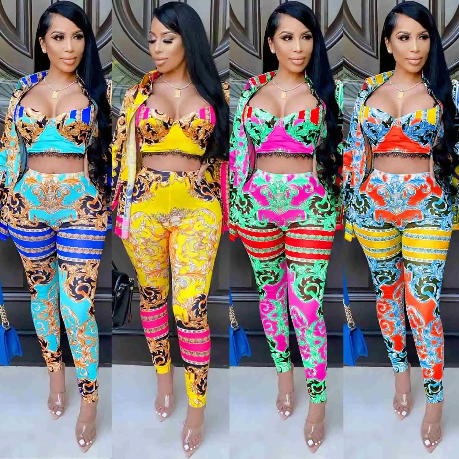 

2020 New Arrival Women Three Piece Set Plus Size Clothing Bodycon Outfits