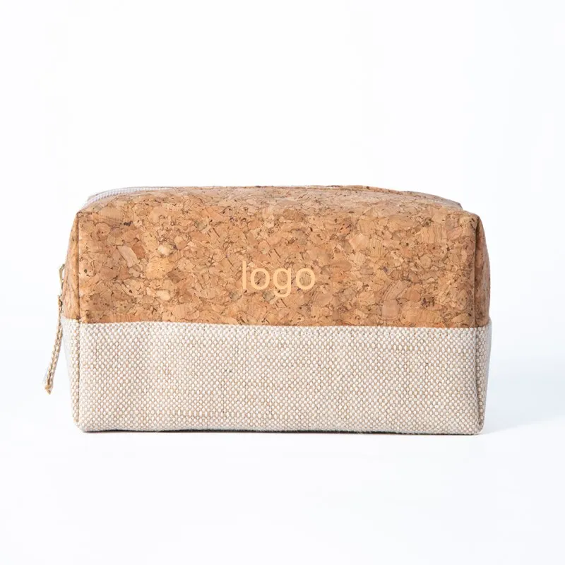 

Eco Friendly Cotton Canvas Zipper Rectangle Bags Pouch Natural Recycled Cork Cosmetic Bag, 1 colors