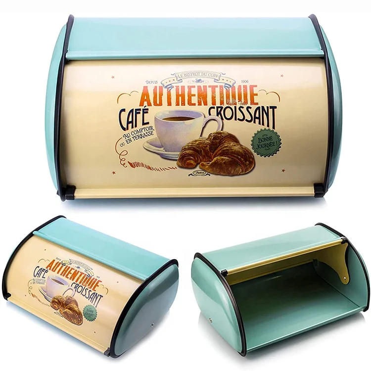 

Farmhouse Bread Bin Roll-Top Lid Steel Bread Box For Kitchen Counter Large Size Capacity Vintage Metal Bread Storage, Customized color
