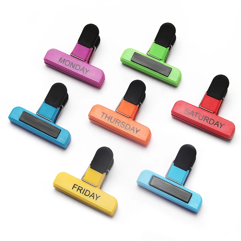 

7Pcs/Set Weekly 7 Days Plastic Bag Clip Rainbow Color Customized Printing Bag Closer Clips Tea Bag Clip for Storage