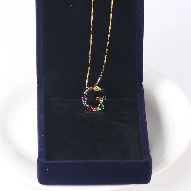 

INS Minimalist letter initial gold plated Jewelry cz rainbow pendant collar for women 2021 crystal necklace