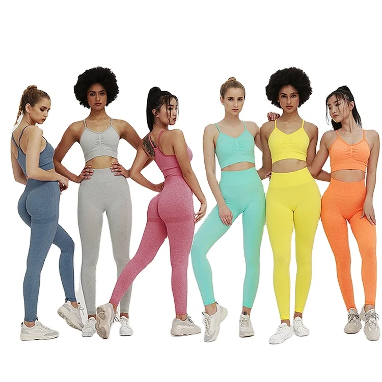 

Wholesale Athletic Wear Ropa Deportiva Mujer Women Seamless Cropped Top Bra Yoga Leggings Suit Gym Sportswear Fitness Yoga Set, As picture