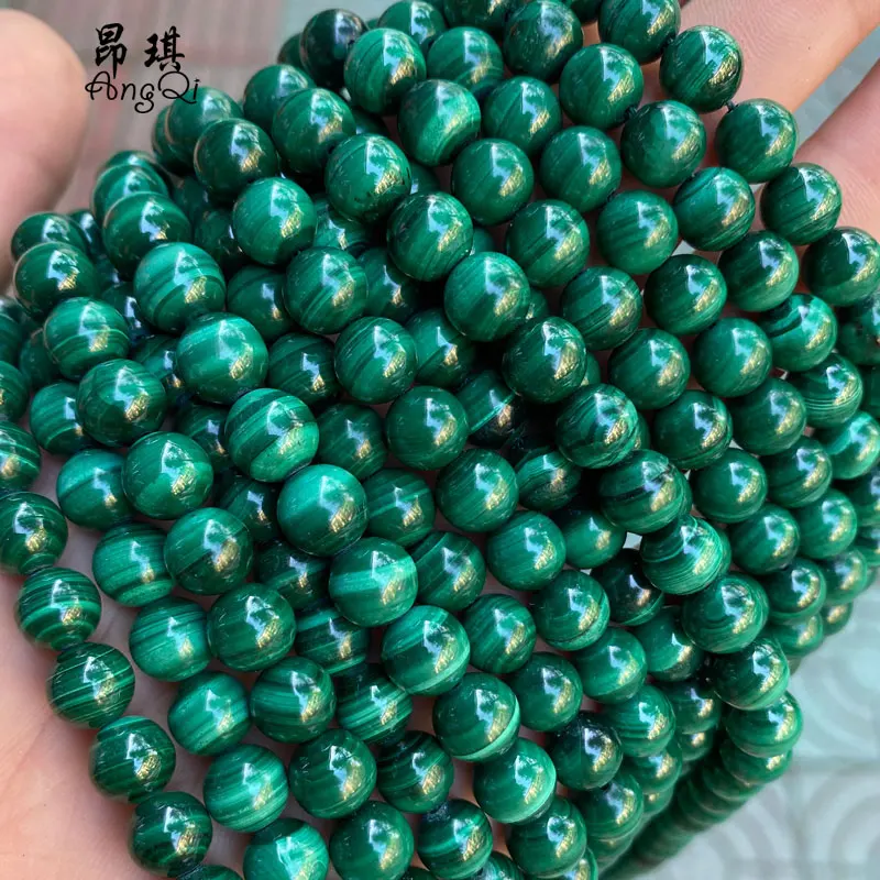 

Wholesale Genuine Natural Malachite Beads 8mm Round Gemstone Loose Beads For Jewelry Making, Green as picture