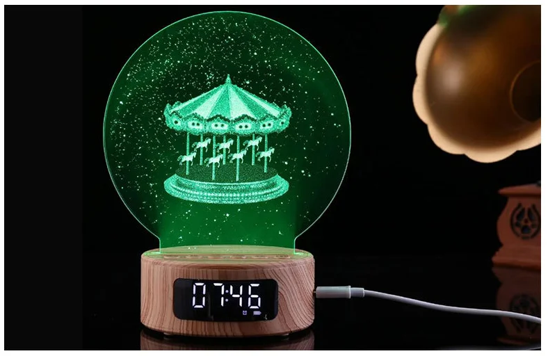 Aisle Home Hotel Mini Acrylic 3d Decoration Lamps artificial acrylic USB 5V 5W Speaker Clock Music LED Night Lights