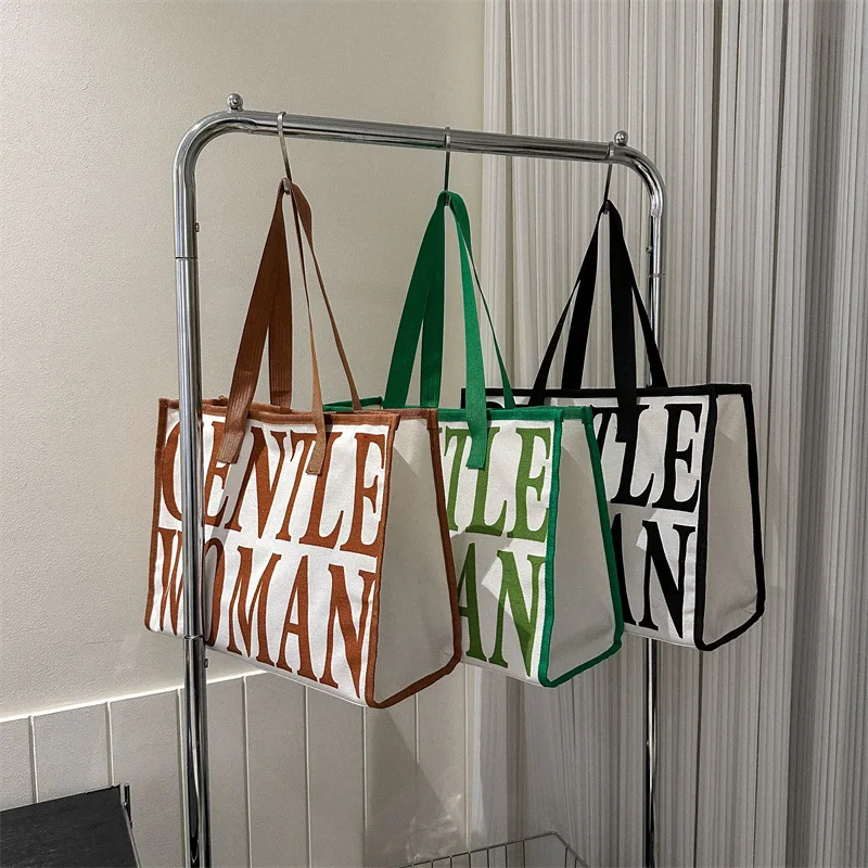 

Simple Canvas Letter Printing Large Capacity Tote Bag Fashion Handbag 2023 Summer Oversize Shopping Bag Casual