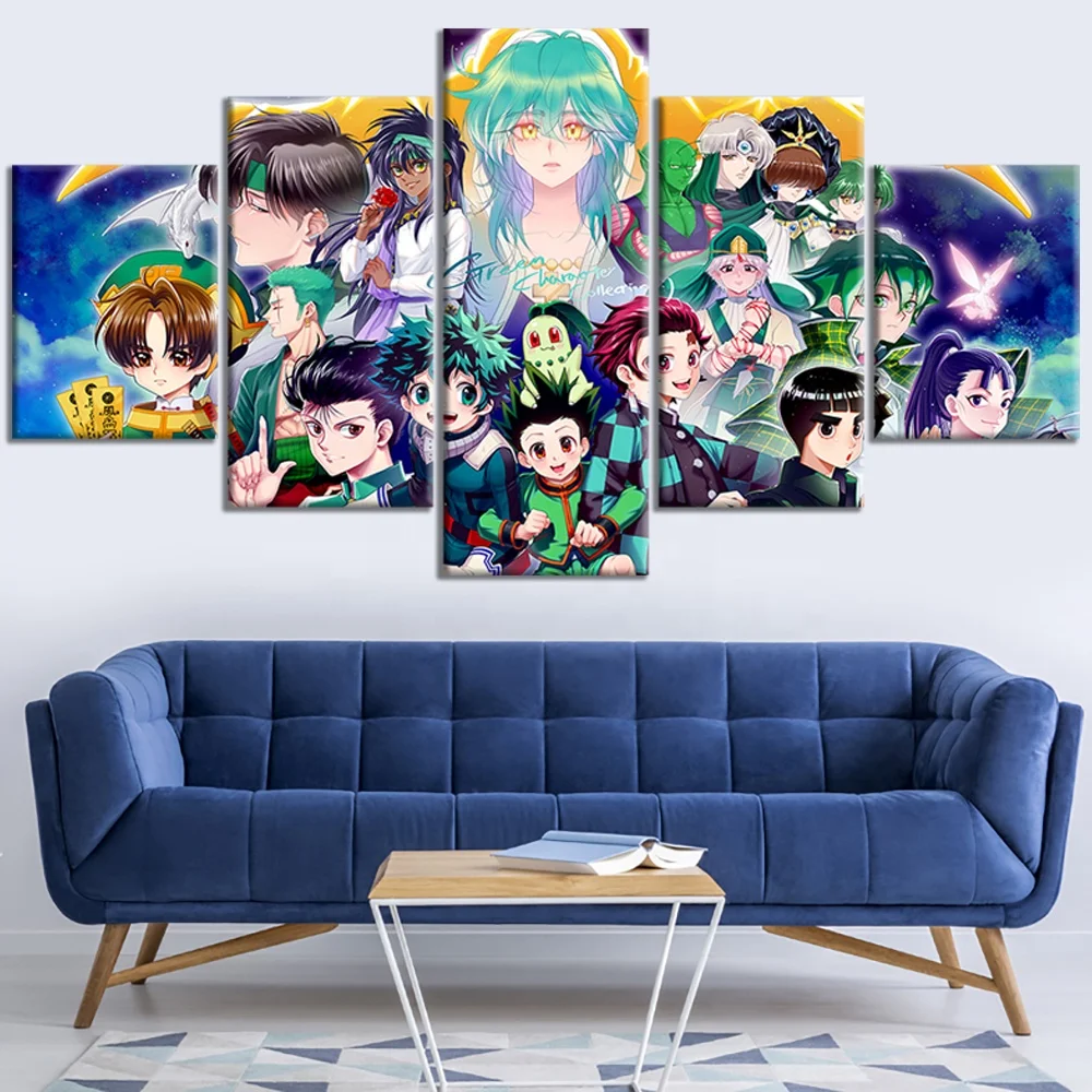 

5pcs HD My Hero Academia Anime Decor Naruto Poster Demon Slayer Oil Painting Canvas One Piece Room Decoration Dragon Ball Prints, Multiple colours