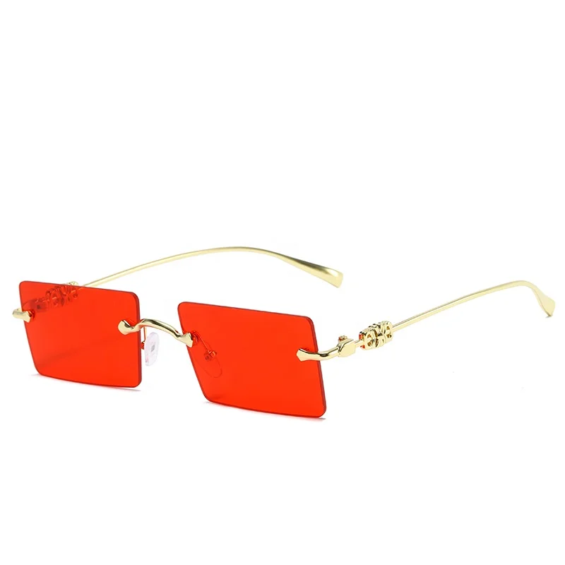 

New stylish Colors Fashion Small frame Rimless Rectangle Newest Square red Sun Glasses Shades Women Sunglasses 2021