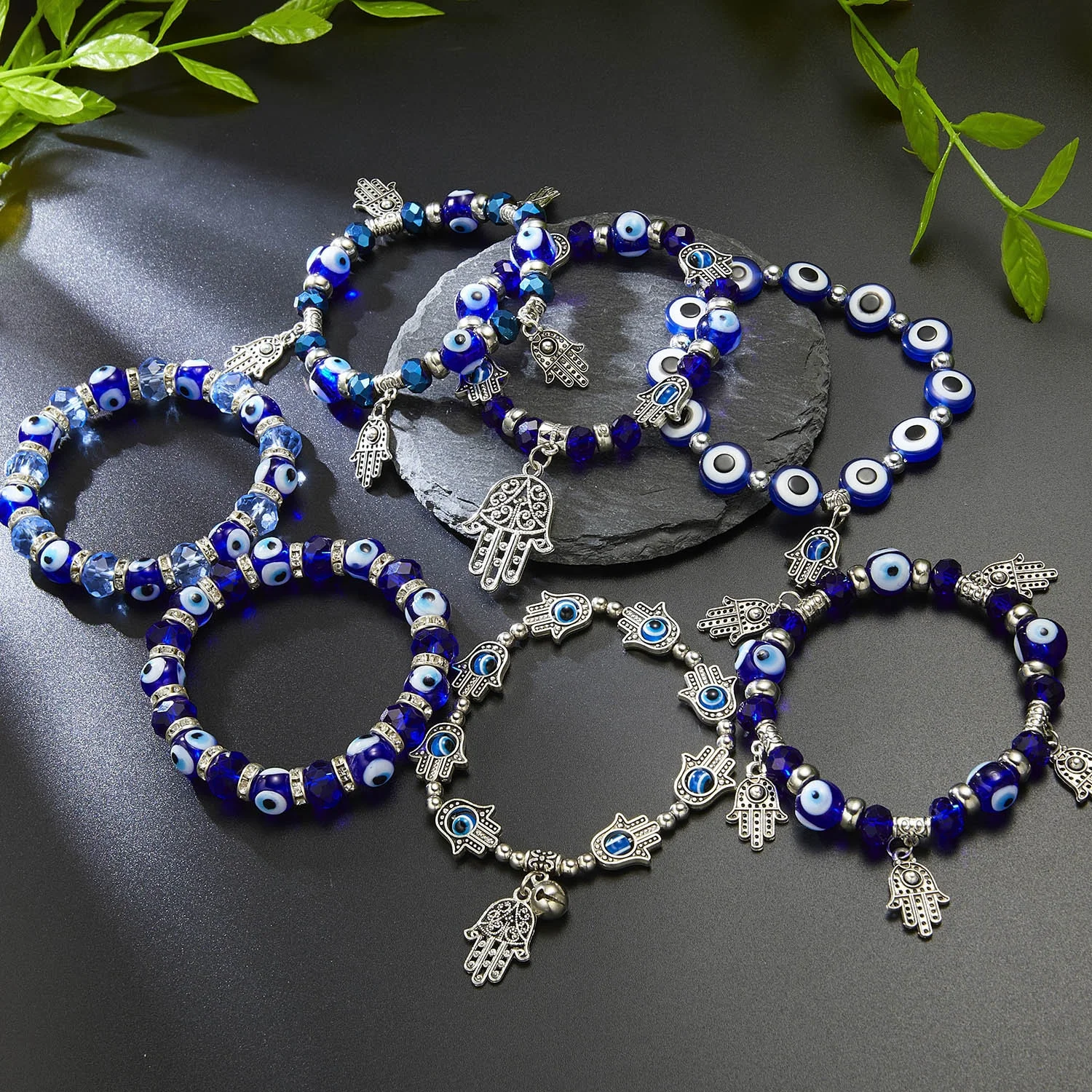 

2022 Turkish Blue Evil Eyes Beads Jewelry Charm Hand of Fatima Bracelet For Women