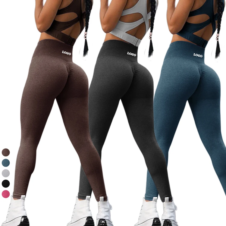 

2021 fashion women custom logo yoga scrunch butt leggings high waisted workout seamless leggings, Customized colors