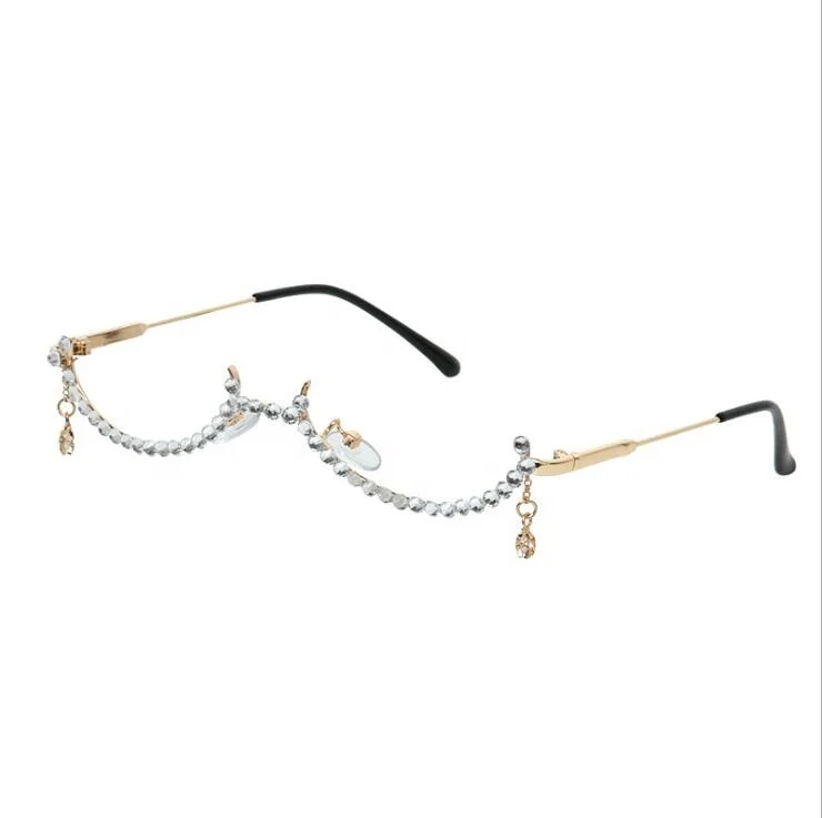 

Sunflower high quality diamond pearl hand made no lens half frame ins popular styles drop shape women sunglasses