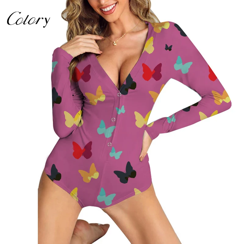 

Colory Butterfly Adult Onesie Funny Polyester Pajamas Women, Picture shows