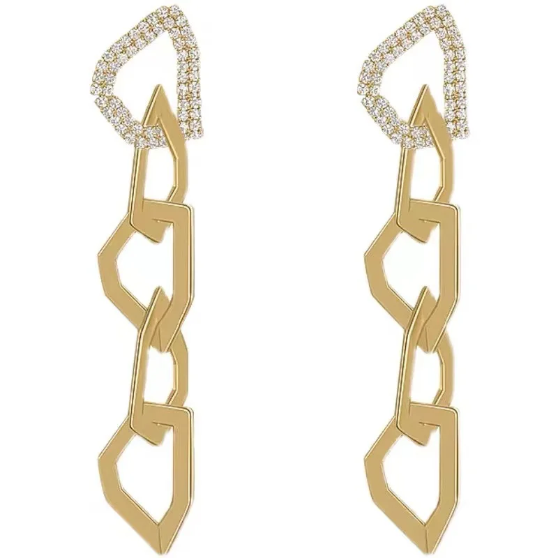 

Fashion 925 silver rhinestone geometric metal drop earrings for women