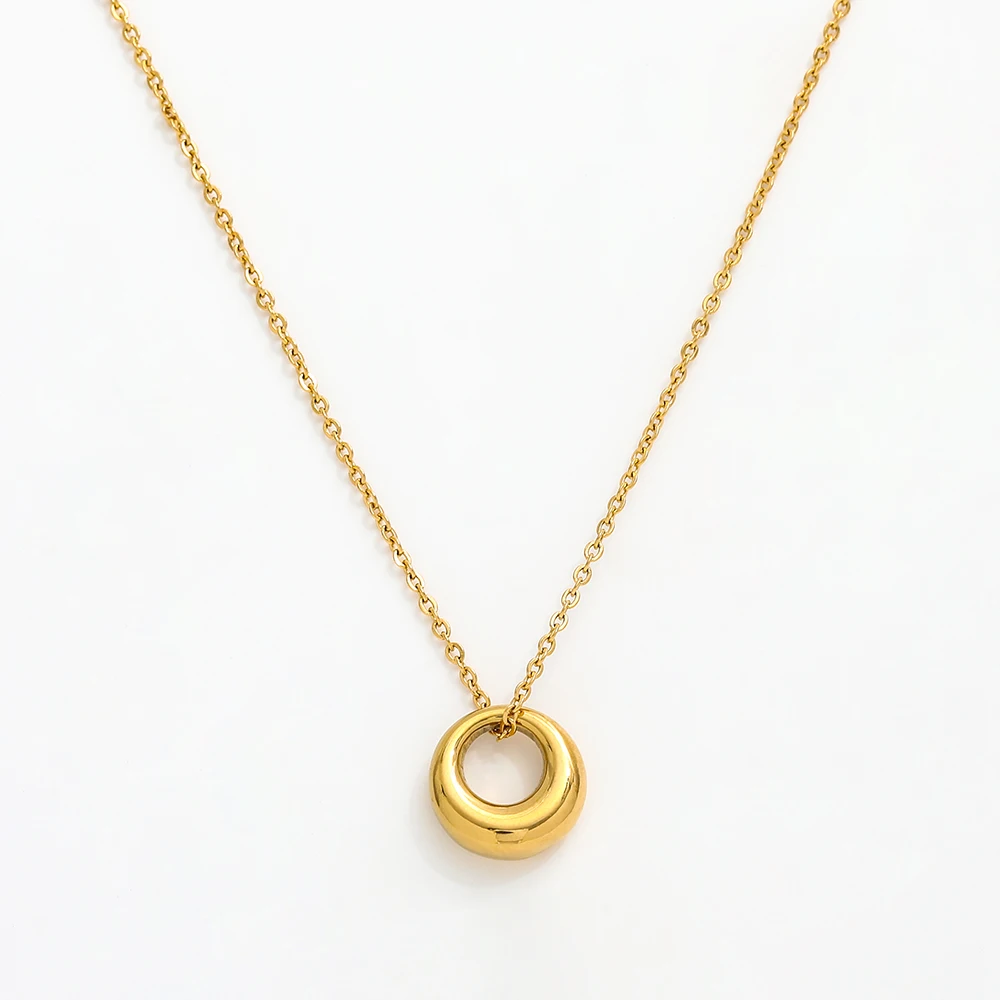 Joolim Jewelry 18K Gold Plated Chunky Circle Gradient Pendant Necklace Stainless Steel Jewelry Wholesale Tarnish Free