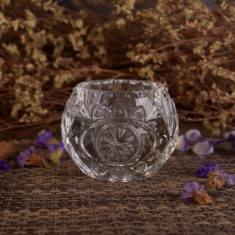 Transparent crystal emboss candle jar tealight glass candle vessel home decoration wholesales