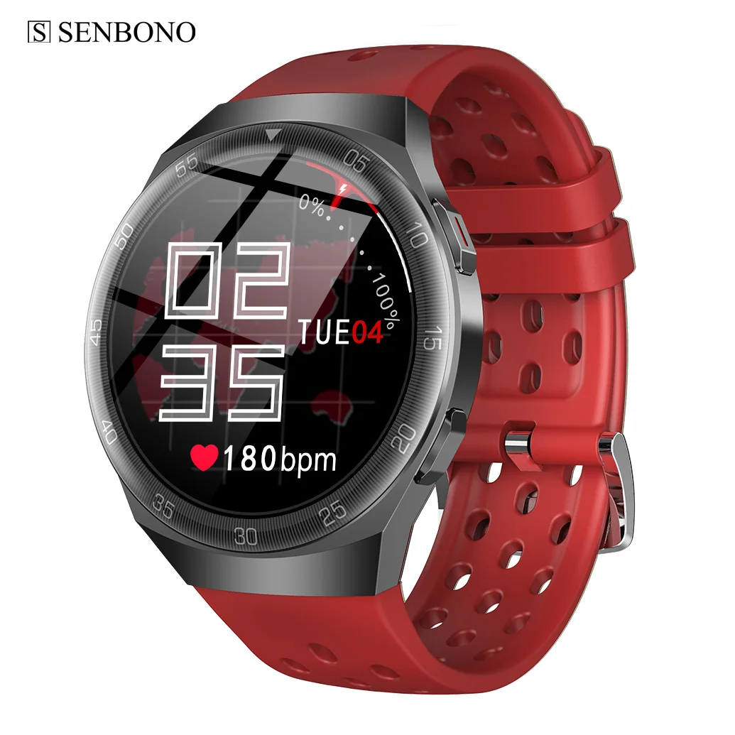 

SENBONO 2021 New Smart watch for HUAWEI Android Sports Smartwatch Men ip68 Waterproof Sports Modes Fitness Bracelet, Black red green