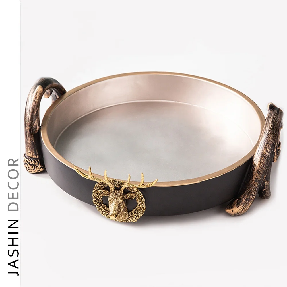 

Wholesale resin crafts home decor luxury metal handle tray modern coffee table serving tray black