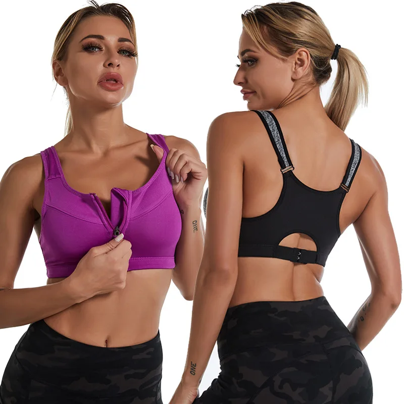 

Private label activewear women plus size sports bra Breathable front zipper high impact yoga bra adjustable sports bra, Black,white,gray,fuchsia,purple,blue,orange