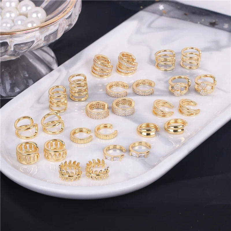 

Wholesale CZ Diamond Simple Ear Cuffs 18K Gold Plated Clip On Earrings Non Pierced For Women 2021