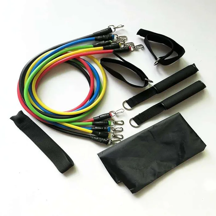 

11 Pcs latex Fitness Soft Tube 11pc resistance band set, Black red yellow blue green