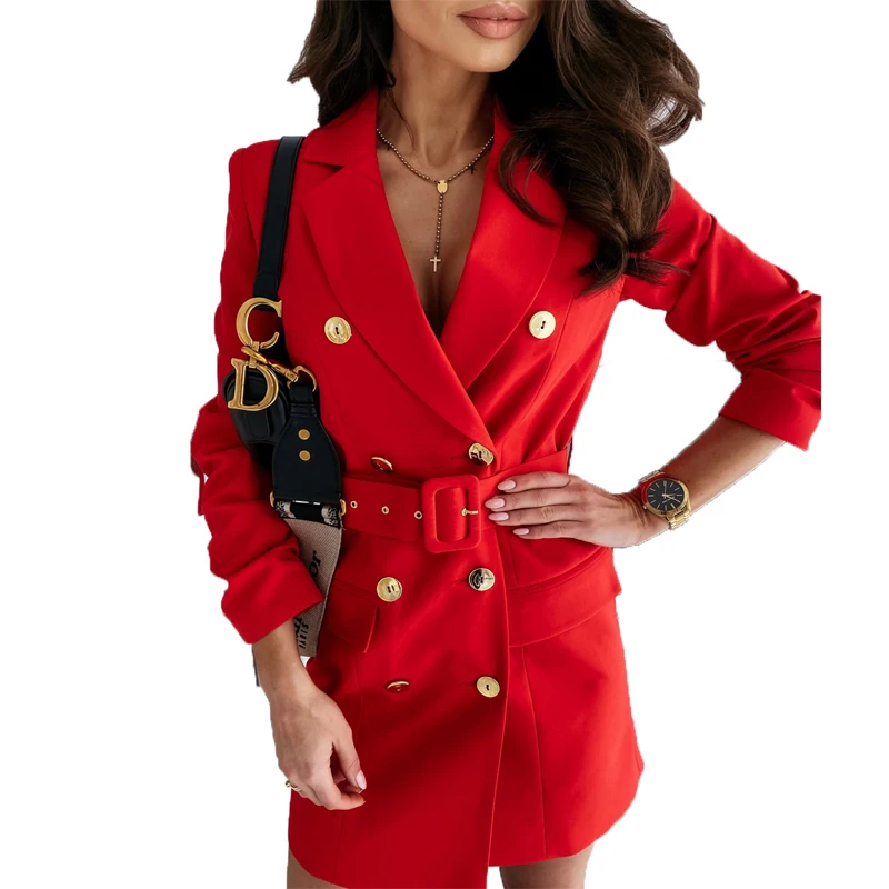 

2021 autumn winter long sleeve double breasted solid color formal business casual women's dress office oversized Blazers suit