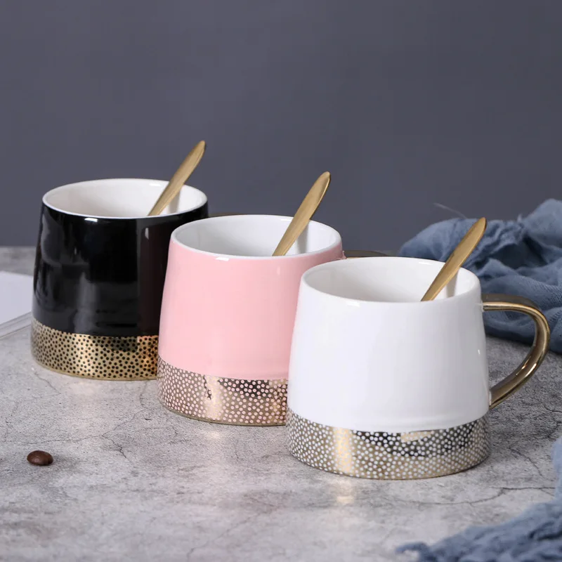 

Ins Nordic creative fresh home simple advertising gifts ceramic flower couple coffee tea mug, Pink white, black