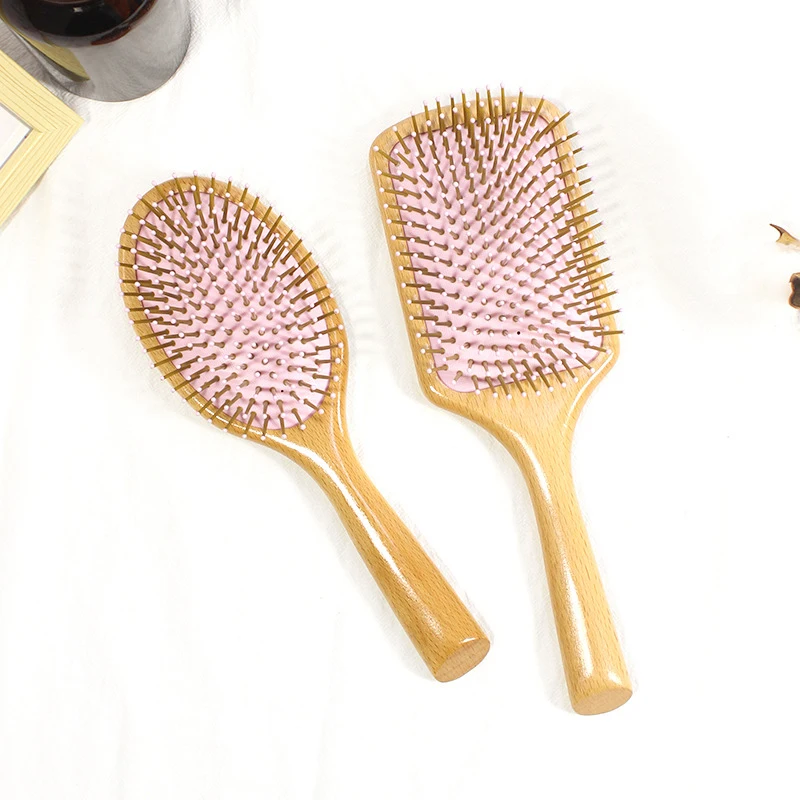 

Customized Air Paddle Massage Scalp hair color brush set Air Cushion Comb Airbag Comb Oval Shape Wooden Hairbrush, Pink green light green
