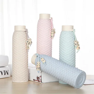 

310ml Double Wall Glass water Bottle With Degradable Straw Sleeve, As the picture show