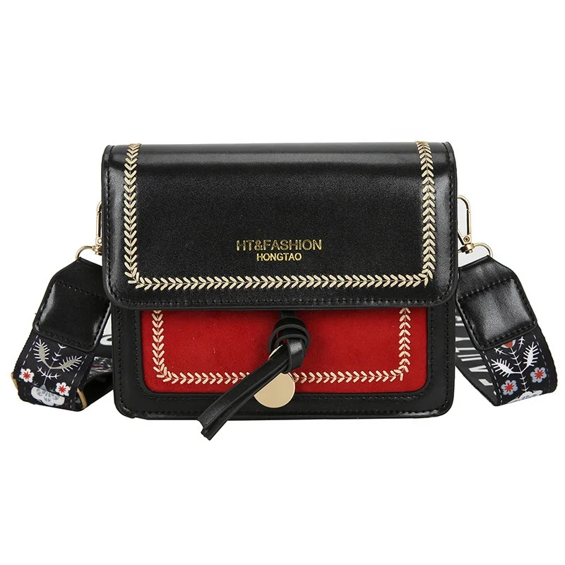 

2021 Spring Wholesale Embroidery Wide Strap Ladies Small Custom Crossbody Purses Handbags Luxury PU Leather Bags For Women