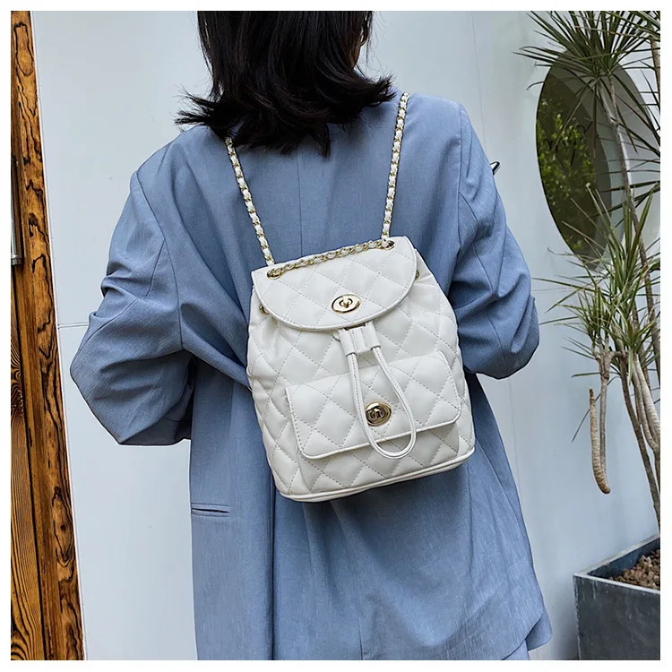 

Plaid Chain Backpack Women 2021 New Korean Version Of The Simple And Fashionable Mini Portable Travel Small Backpack, White, khaki, green, black