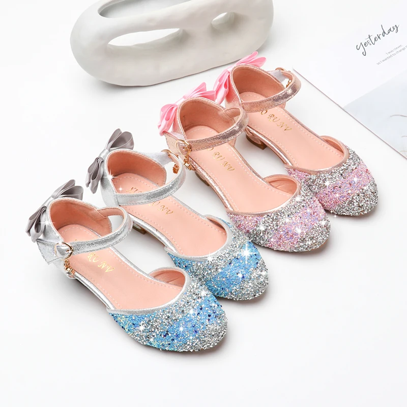 

Wholesale new girls' crystal sequin low heel princess spring summer baby girl sandals shoes