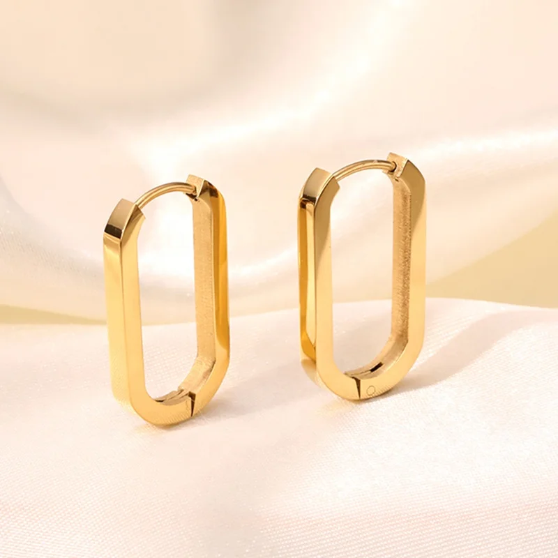 High End Polished Minimalist U-shape Earring 18K Gold Plated Stainless Steel Geometric U Shape Hoop Huggie Earrings for Women