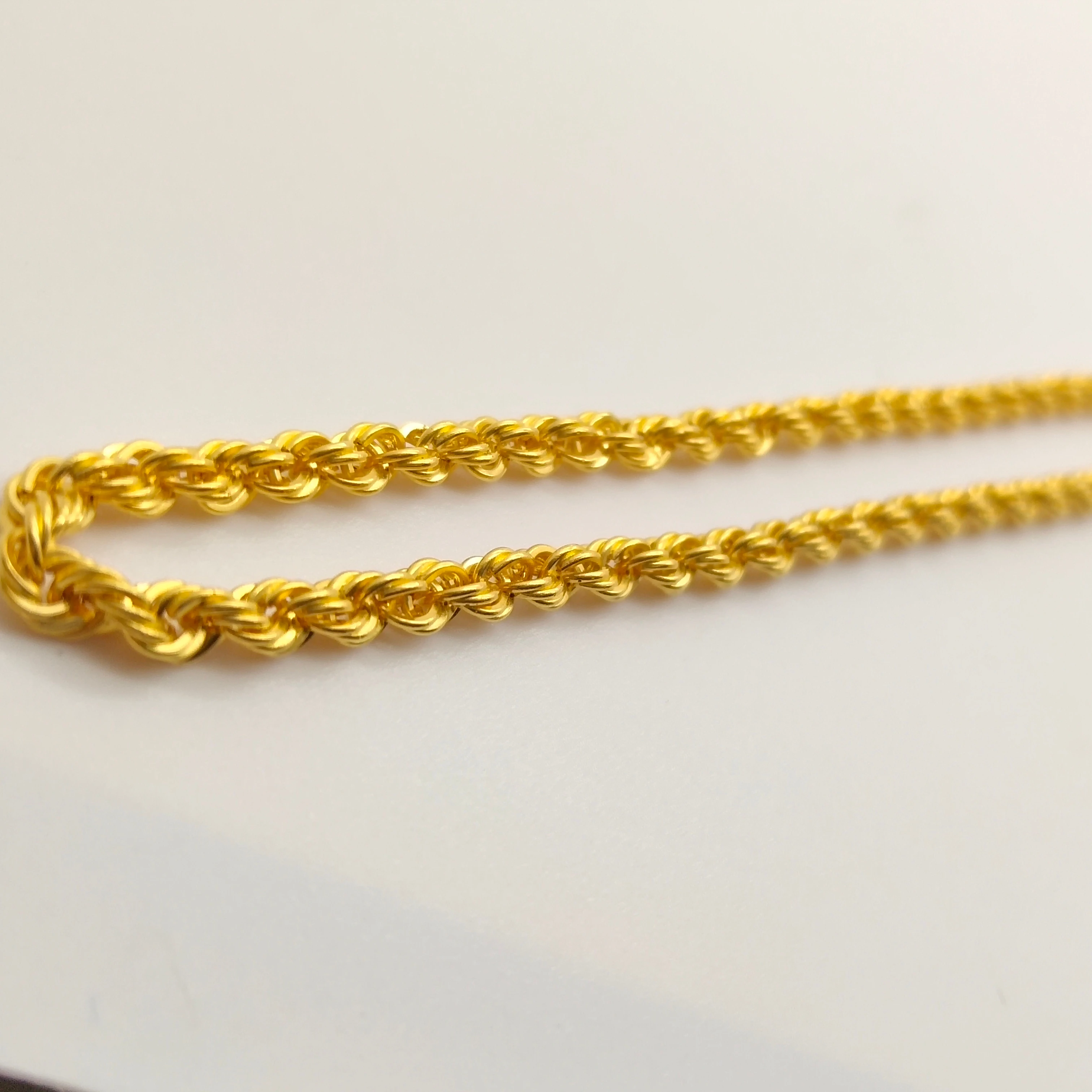 

Pure Gold Hip Hop Jewelry18/20inch 3.5MM Yellow Gold Rope Chain 18K Gold Men Necklace