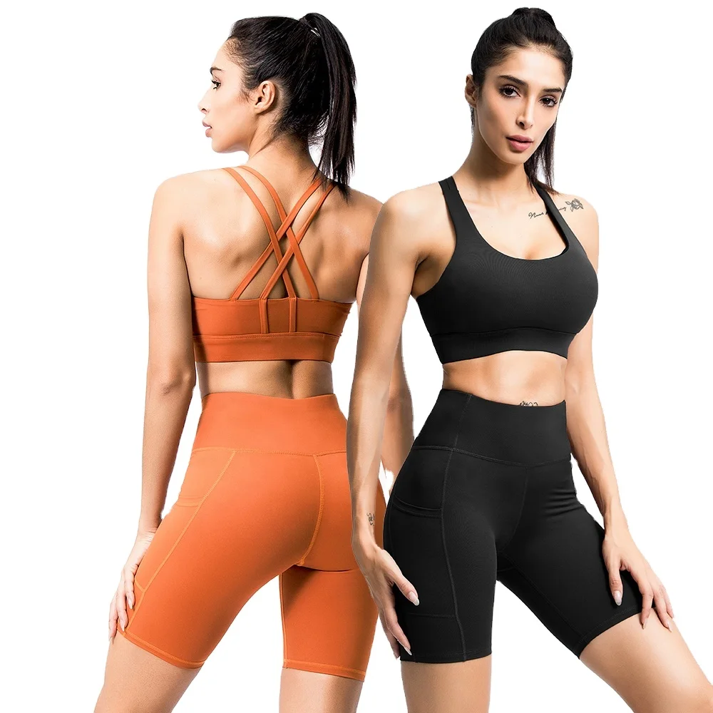 

Activia Wholesale Gym Clothes Tracksuit 2 Piece Spandex High Waisted Yoga Leggings Shorts Sports Bra Women Active Yoga Wear Set