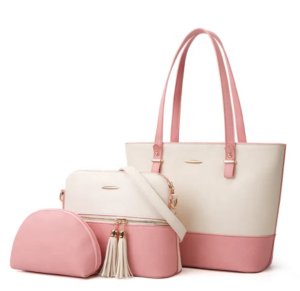 

Large capacity supports customization women 3 piece handbag sets modern stylish pink bag handbag set for girls