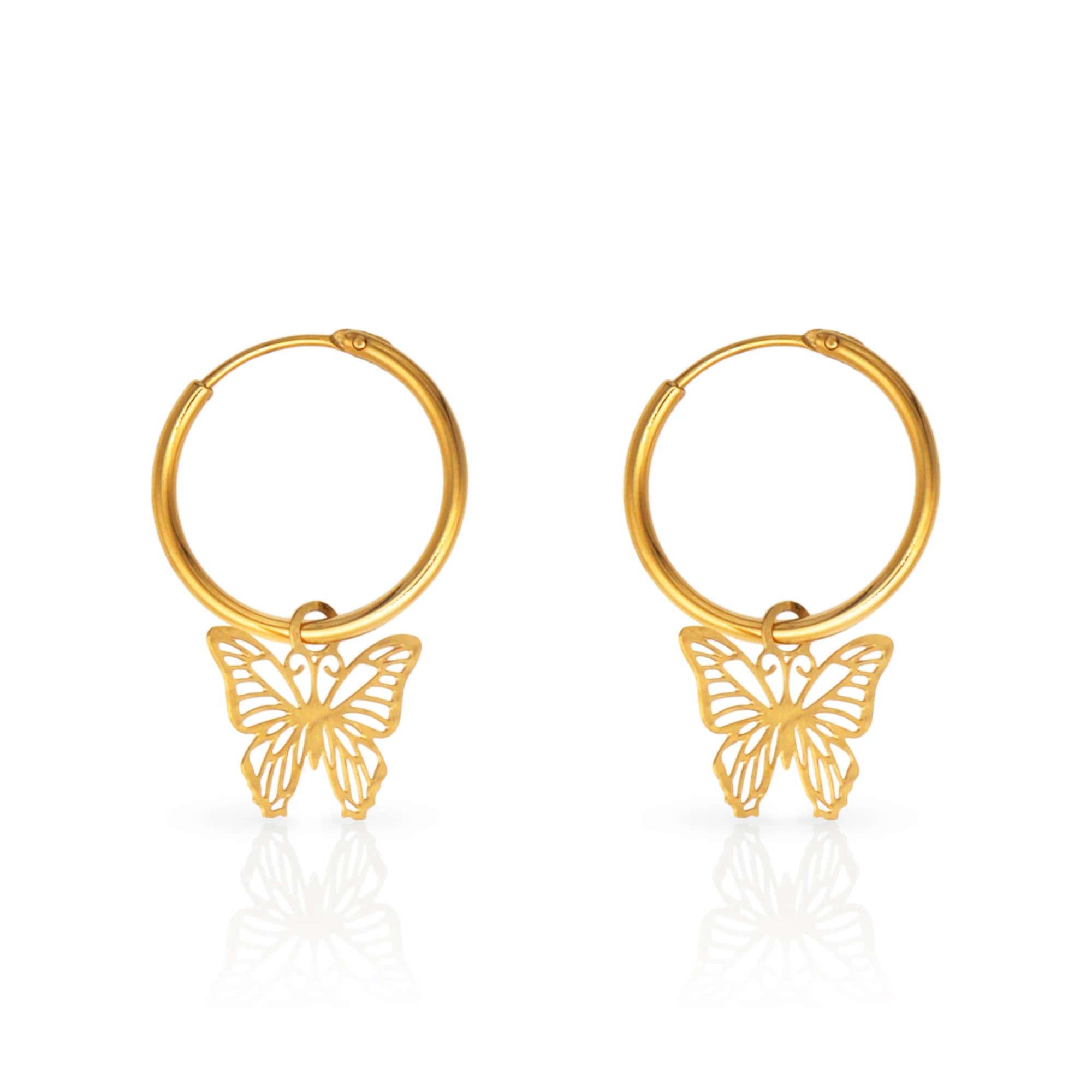 

Chris April fashion design 316L Stainless Steel PVD gold plated minimalist butterfly pendant hoop earring for women