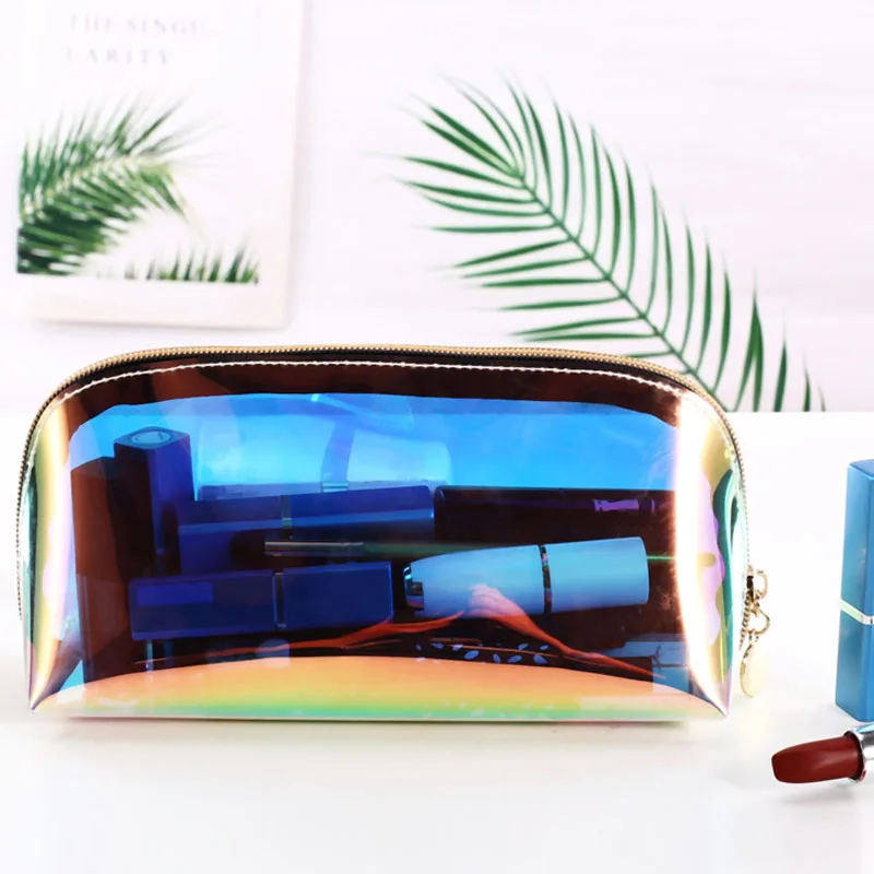 

Good Quality ready to ship Clear Women Cosmetic Zipper Custom Waterproof Travel Holographic Makeup Bag, Customized color