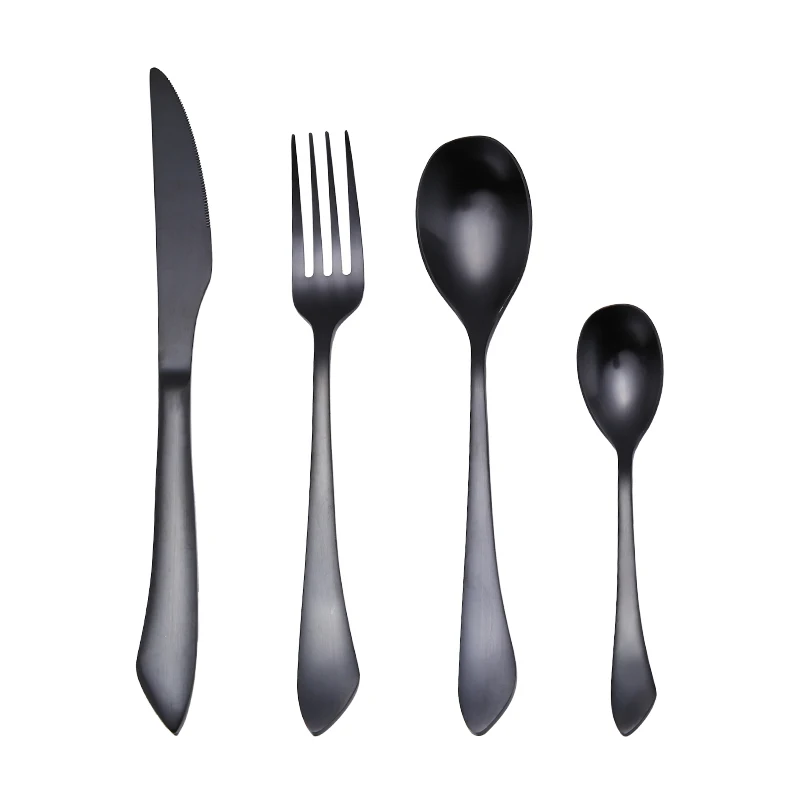 

Economic 16-piece high-end stainless steel cutlery matte black knife spoon and fork flatware set, Customized