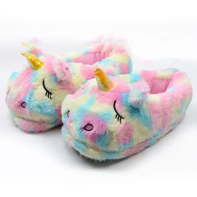 

Soft Comfortable Custom LOW MOQ Novelty Animal Slippers Foam Sole Unicorn Plush Slippers, Customized color