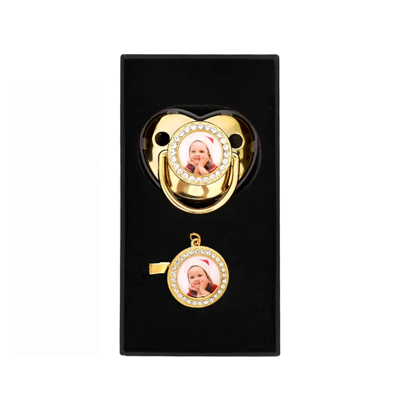 

USA Best Selling Blanks Sublimation Gold Plated Bling Pacifier With Box Package, Pink,blue,white,black,red,gold,silver,green,orange